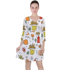 Cute Sketch  Fun Funny Collection Quarter Sleeve Ruffle Waist Dress by artworkshop