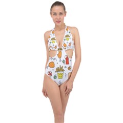 Cute Sketch  Fun Funny Collection Halter Front Plunge Swimsuit by artworkshop