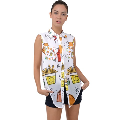 Cute Sketch  Fun Funny Collection Sleeveless Chiffon Button Shirt by artworkshop