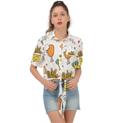 Cute Sketch  Fun Funny Collection Tie Front Shirt  by artworkshop