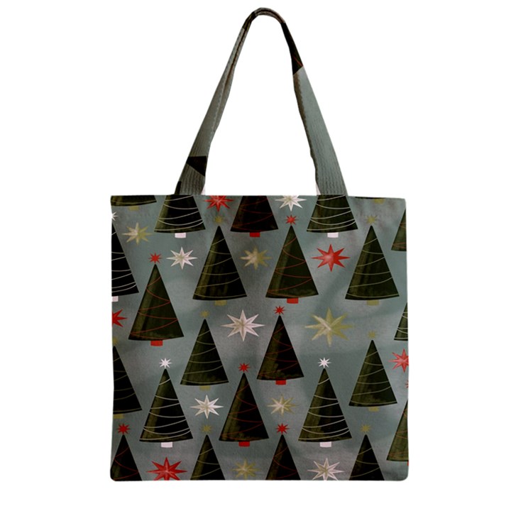 Christmas Trees Pattern Zipper Grocery Tote Bag