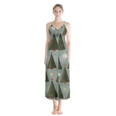 Christmas Trees Pattern Button Up Chiffon Maxi Dress by artworkshop