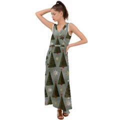 Christmas Trees Pattern V-neck Chiffon Maxi Dress by artworkshop