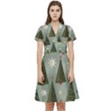 Christmas Trees Pattern Short Sleeve Waist Detail Dress View1