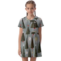 Christmas Trees Pattern Kids  Asymmetric Collar Dress by artworkshop