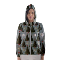 Christmas Trees Pattern Women s Hooded Windbreaker by artworkshop