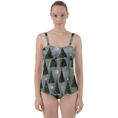 Christmas Trees Pattern Twist Front Tankini Set by artworkshop