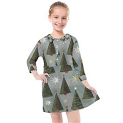 Christmas Trees Pattern Kids  Quarter Sleeve Shirt Dress