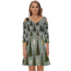 Christmas Trees Pattern Shoulder Cut Out Zip Up Dress by artworkshop