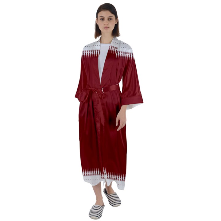 Christmas Red Graphic Maxi Satin Kimono