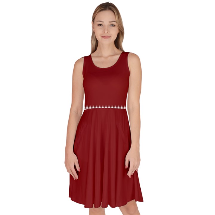 Christmas Red Graphic Knee Length Skater Dress With Pockets