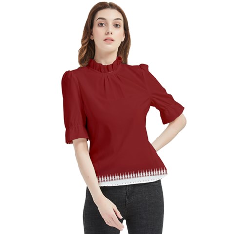 Christmas Red Graphic Frill Neck Blouse by artworkshop