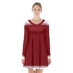 Christmas Red Graphic Long Sleeve Velvet V-neck Dress