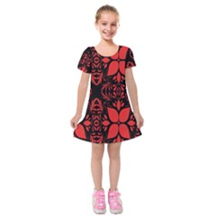 Christmas Red Black Xmas Gift Kids  Short Sleeve Velvet Dress by artworkshop