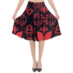 Christmas Red Black Xmas Gift Flared Midi Skirt by artworkshop