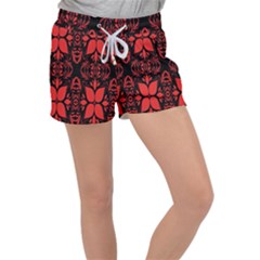 Christmas Red Black Xmas Gift Velour Lounge Shorts by artworkshop