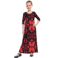 Christmas Red Black Xmas Gift Kids  Quarter Sleeve Maxi Dress by artworkshop