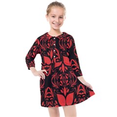 Christmas Red Black Xmas Gift Kids  Quarter Sleeve Shirt Dress by artworkshop