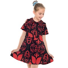 Christmas Red Black Xmas Gift Kids  Short Sleeve Shirt Dress by artworkshop