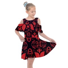 Christmas Red Black Xmas Gift Kids  Shoulder Cutout Chiffon Dress by artworkshop