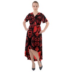 Christmas Red Black Xmas Gift Front Wrap High Low Dress