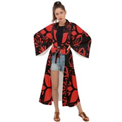 Christmas Red Black Xmas Gift Maxi Kimono by artworkshop