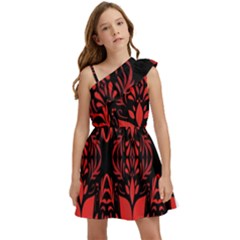 Christmas Red Black Xmas Gift Kids  One Shoulder Party Dress by artworkshop