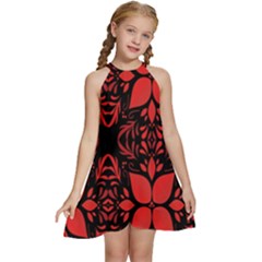 Christmas Red Black Xmas Gift Kids  Halter Collar Waist Tie Chiffon Dress