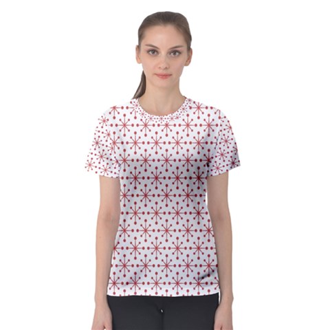 Christmas Pattern Red Stars Women s Sport Mesh Tee by artworkshop