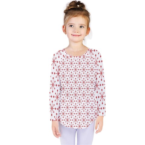 Christmas Pattern Red Stars Kids  Long Sleeve Tee by artworkshop