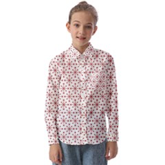 Christmas Pattern Red Stars Kids  Long Sleeve Shirt by artworkshop