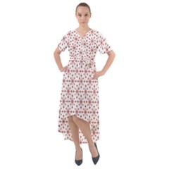 Christmas Pattern Red Stars Front Wrap High Low Dress by artworkshop