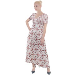 Christmas Pattern Red Stars Button Up Short Sleeve Maxi Dress by artworkshop