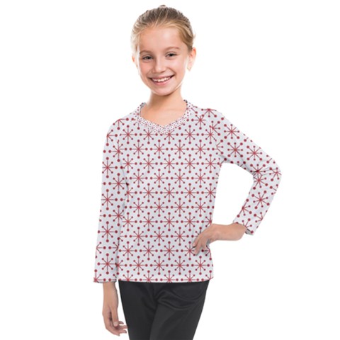 Christmas Pattern Red Stars Kids  Long Mesh Tee by artworkshop