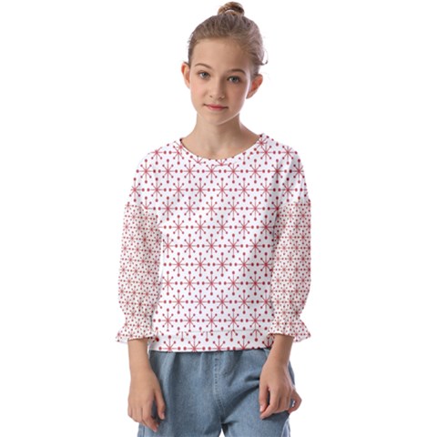 Christmas Pattern Red Stars Kids  Cuff Sleeve Top by artworkshop