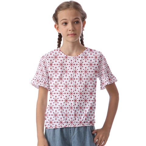 Christmas Pattern Red Stars Kids  Cuff Sleeve Scrunch Bottom Tee by artworkshop