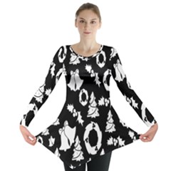 Black Card Christmas December Long Sleeve Tunic  by artworkshop