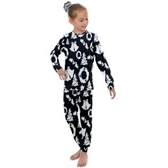 Black Card Christmas December Kids  Long Sleeve Set  by artworkshop