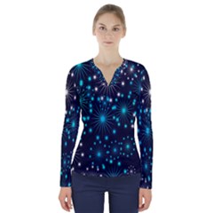 Abstract Pattern Snowflakes V-neck Long Sleeve Top by artworkshop