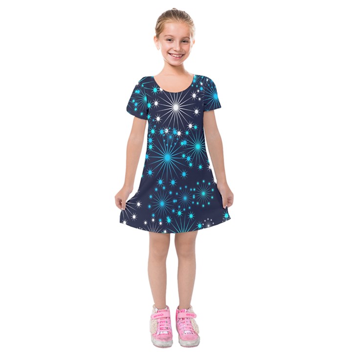 Abstract Pattern Snowflakes Kids  Short Sleeve Velvet Dress