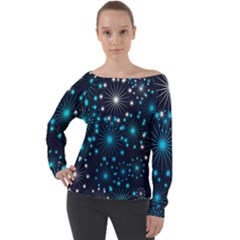 Abstract Pattern Snowflakes Off Shoulder Long Sleeve Velour Top by artworkshop