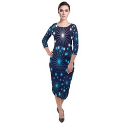 Abstract Pattern Snowflakes Quarter Sleeve Midi Velour Bodycon Dress