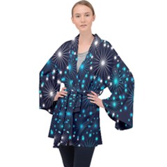 Abstract Pattern Snowflakes Long Sleeve Velvet Kimono 