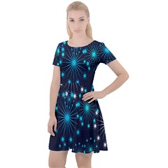 Abstract Pattern Snowflakes Cap Sleeve Velour Dress 