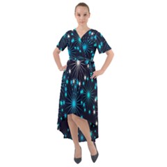 Abstract Pattern Snowflakes Front Wrap High Low Dress