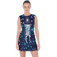 Abstract Pattern Snowflakes Lace Up Front Bodycon Dress