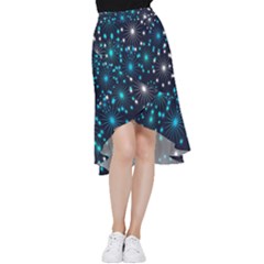 Abstract Pattern Snowflakes Frill Hi Low Chiffon Skirt