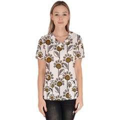 Daisy Minimalist Leaves Women s V-neck Scrub Top by ConteMonfrey