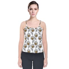 Daisy Minimalist Leaves Velvet Spaghetti Strap Top by ConteMonfrey