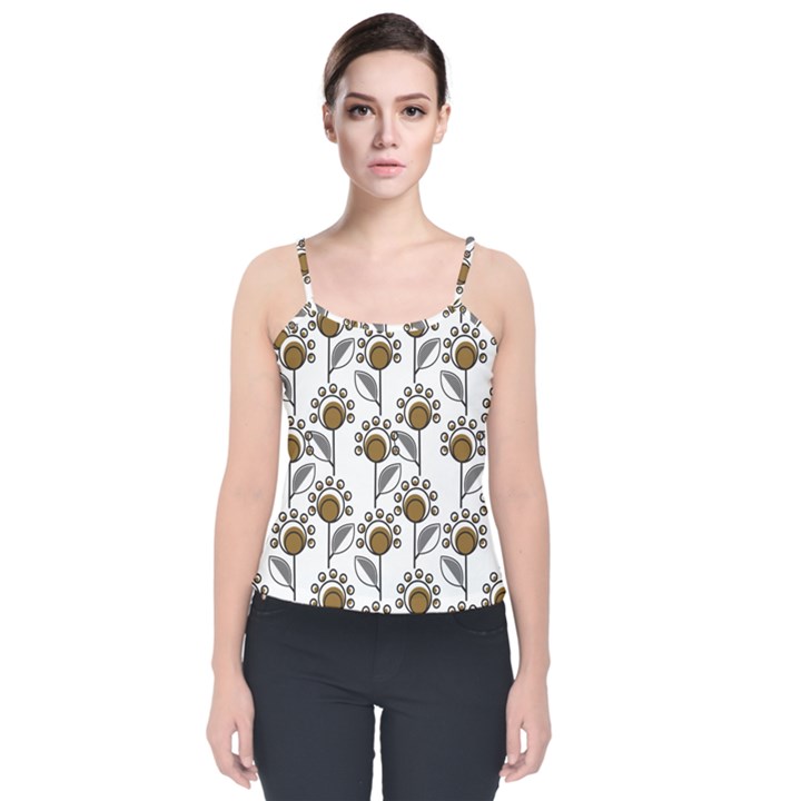 Daisy Minimalist Leaves Velvet Spaghetti Strap Top